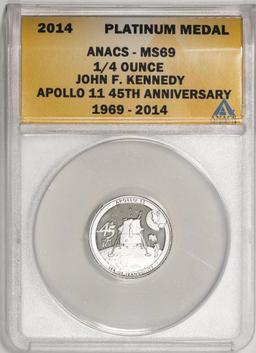 2014 Proof 1/4 oz Platinum JFK Apollo 11 Anniversary Medal ANACS MS69