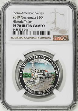 2019 Guatemala 1 Quetzal Ibero Historic Trains Proof Silver Coin NGC PF70 Ultra Cameo