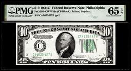 1934C $10 Federal Reserve Note Philadelphia Fr.2008-CW PMG Gem Uncirculated 65EPQ