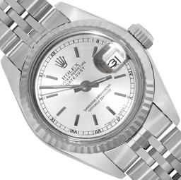 Rolex Ladies Stainless Steel Silver Index Datejust Wristwatch With Rolex Box