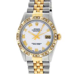 Rolex Men's Two Tone White Roman Diamond Datejust Wristwatch