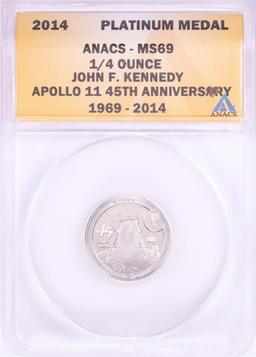 2014 Proof 1/4 oz Platinum JFK Apollo 11 Anniversary Medal ANACS MS69