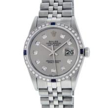 Rolex Mens Stainless Steel Slate Gray Sapphire and Diamond Datejust Wristwatch