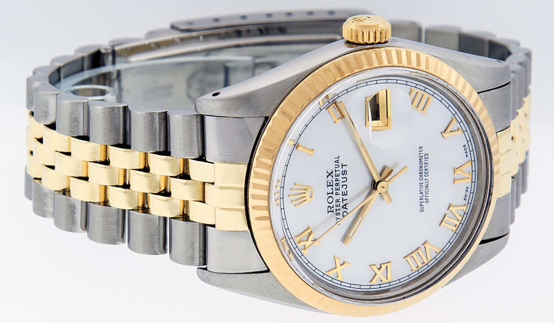 Rolex Mens Two Tone White Roman Datejust Wristwatch