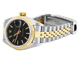 Rolex Ladies Two Tone Black Index Datejust Wristwatch With Rolex Box