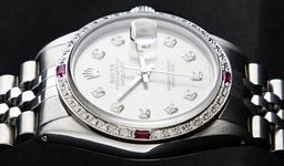 Rolex Mens Stainless Steel Slate Gray Ruby and Diamond Datejust Wristwatch