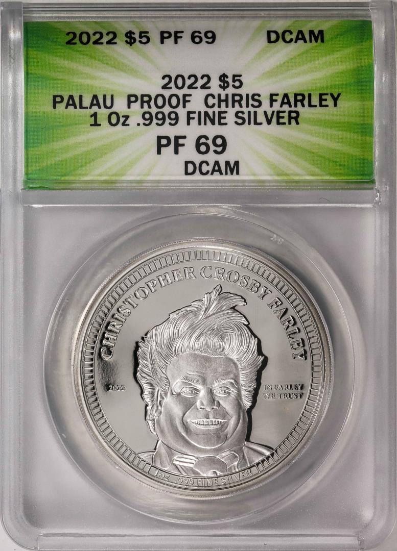 2022 $5 Palau Proof Chris Farley Silver Coin ANACS PF69DCAM