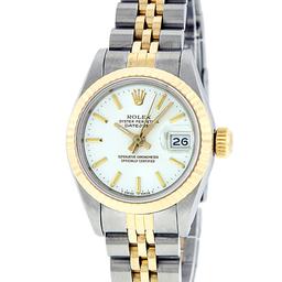 Rolex Ladies Two Tone White Index Datejust Wristwatch