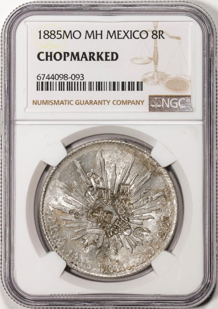 1885MO MH Mexico 8 Reales Silver Coin NGC Chopmarked