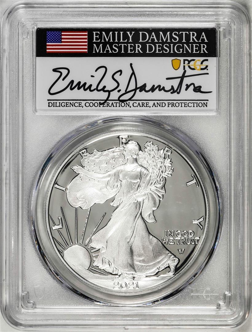 2021-S Type 2 $1 American Silver Eagle Coin PCGS PR70DCAM Emily Damstra Signature FS