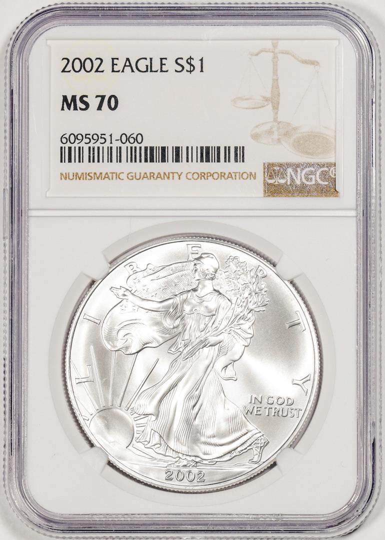 2002 $1 American Silver Eagle Coin NGC MS70