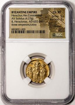 Byzantine Empire 632-641 AD Heraclius, Her. Constantine & Heraclonas Solidus NGC Ch XF