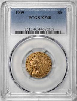 1909 $5 Indian Head Half Eagle Coin PCGS XF40