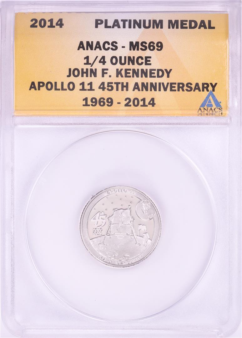 2014 Proof 1/4 oz Platinum JFK Apollo 11 Anniversary Medal ANACS MS69