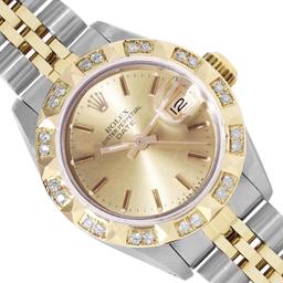 Rolex Ladies Two Tone Champagne Index Diamond Date Wristwatch With Rolex Box