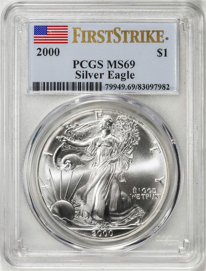 2000 $1 American Silver Eagle Coin PCGS MS69 First Strike