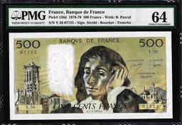 1976-1979 France Banque de France 500 Francs Note Pick# 156d PMG Choice Uncirculated 64