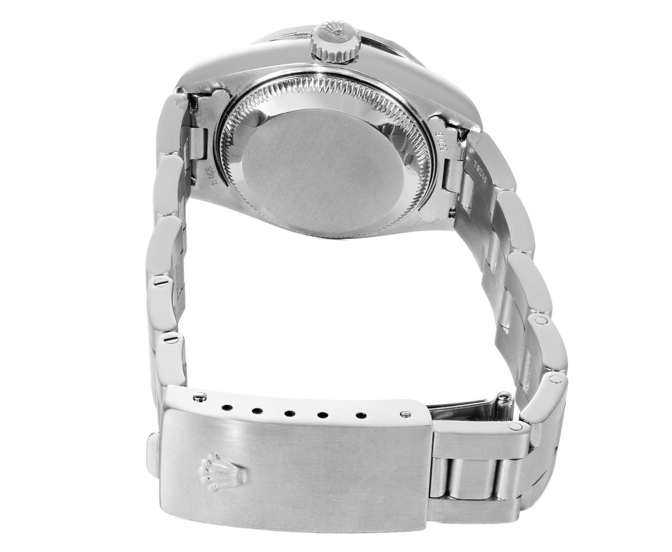 Rolex Ladies Stainless Steel White Arabic Diamond Date Wristwatch With Rolex Box