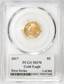 2017 $5 American Gold Eagle Coin PCGS MS70 First Strike Saint Gaudens Signature