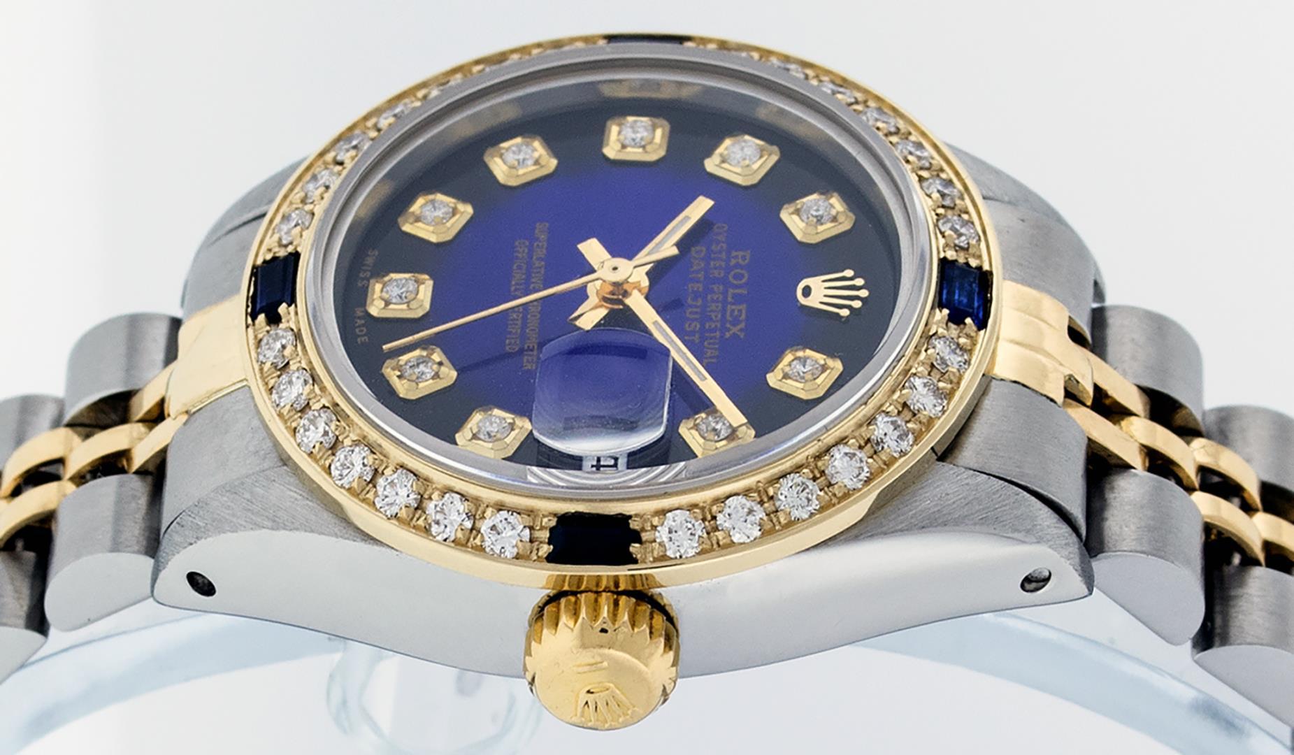 Rolex Ladies Two Tone Blue Vignette Diamond Quickset Datejust Wristwatch