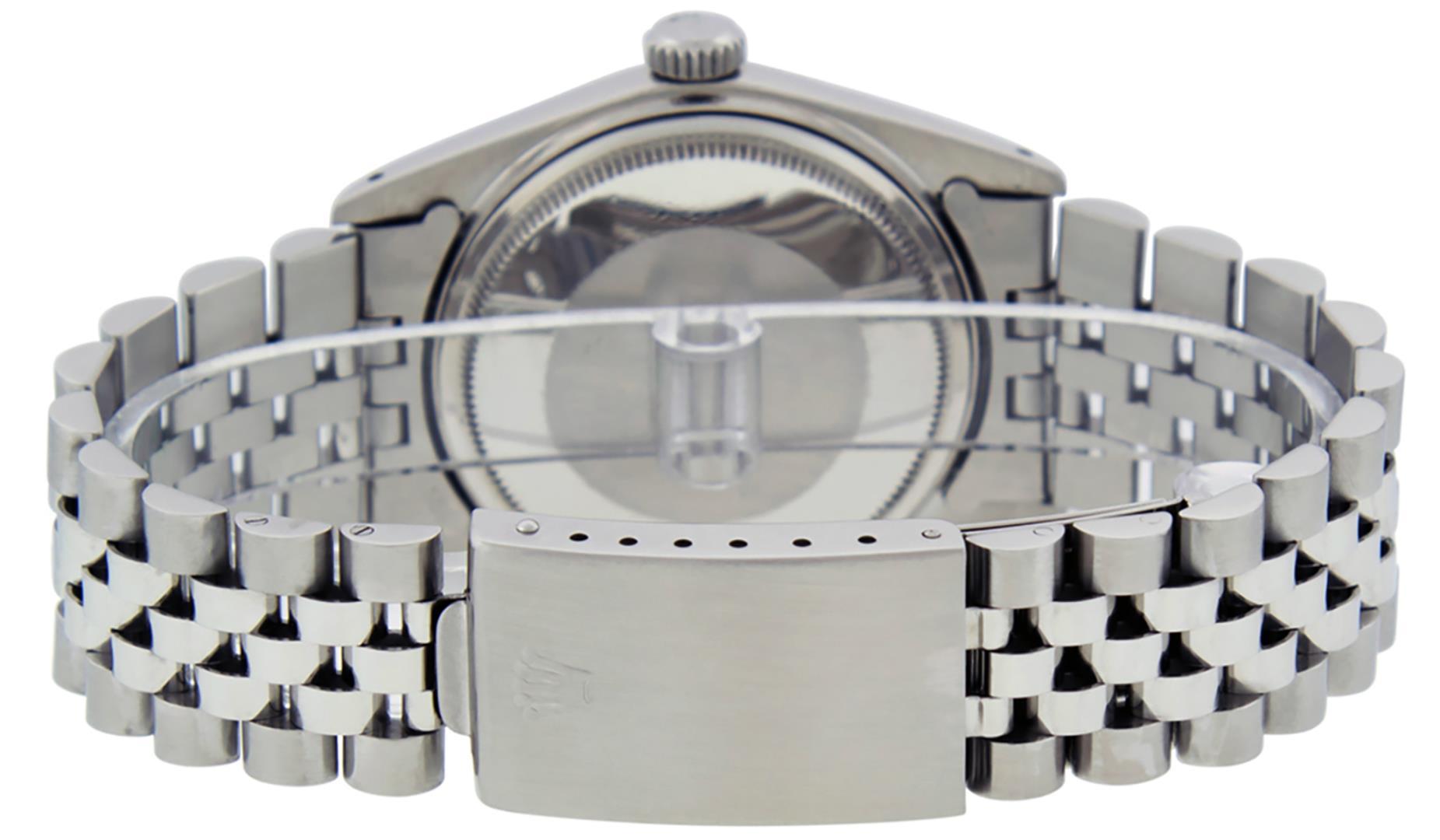 Rolex Mens Stainless Steel Black Roman Datejust Wristwatch