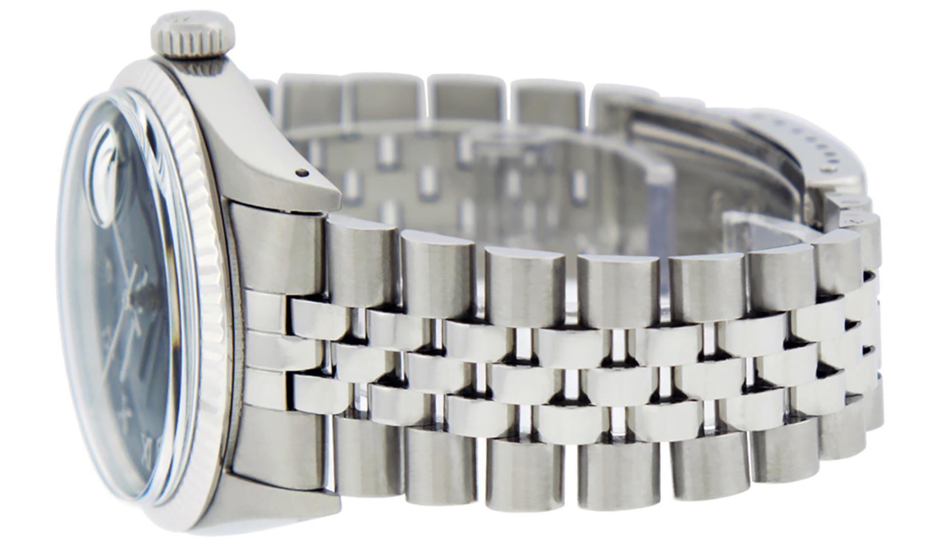 Rolex Mens Stainless Steel Black Roman Datejust Wristwatch