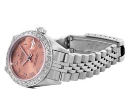 Rolex Ladies Stainless Steel Salmon Roman Diamond Datejust Wristwatch