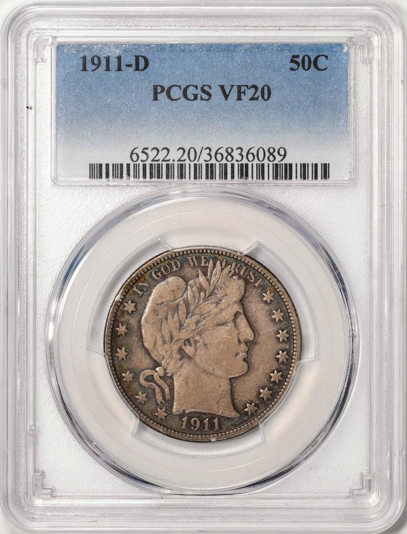 1911-D Barber Half Dollar Coin PCGS VF20