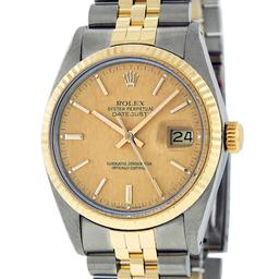 Rolex Men's Two Tone Champagne Linen Datejust Wristwatch