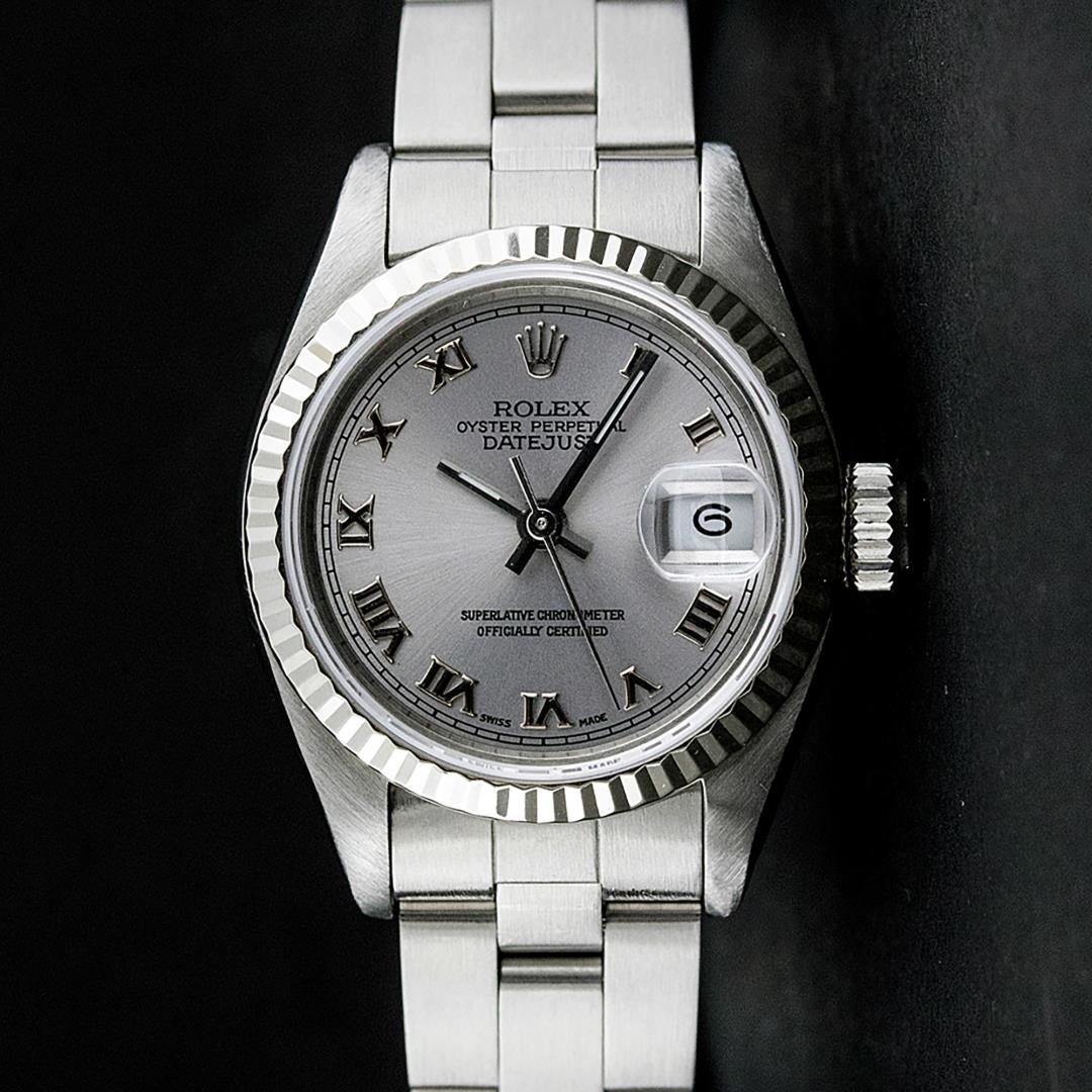 Rolex Ladies Stainless Steel Slate Grey Date Wristwatch