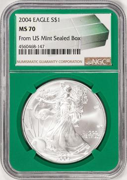 2004 $1 American Silver Eagle Coin NGC MS70 From US Mint Sealed Box Green Core