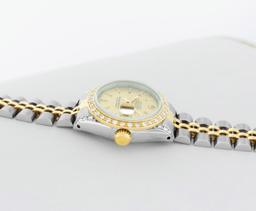 Rolex Ladies Two Tone Champagne Index Diamond Date Wristwatch