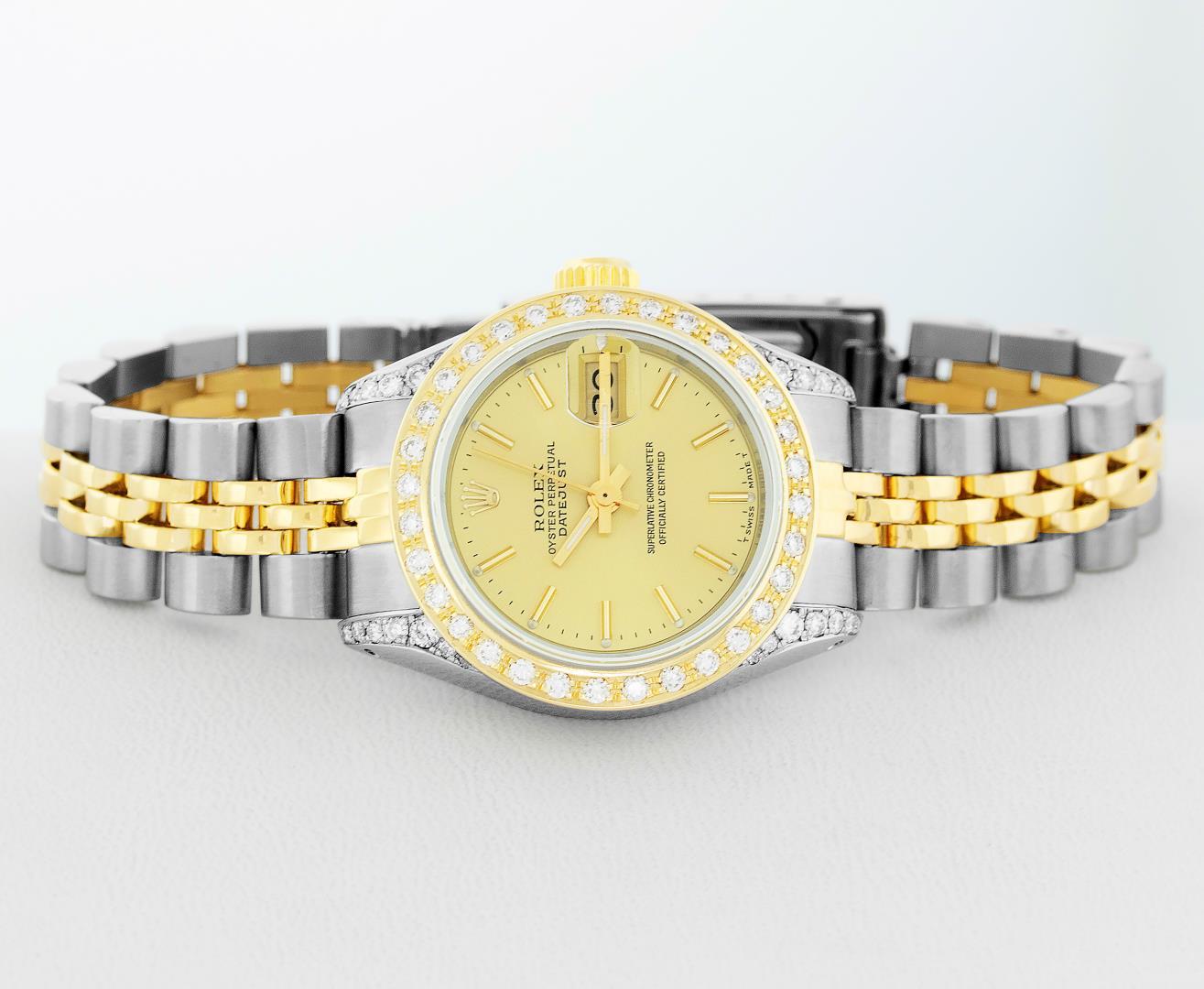 Rolex Ladies Two Tone Champagne Index Diamond Date Wristwatch