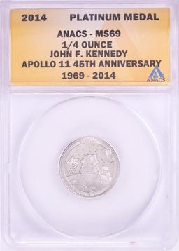 2014 Proof 1/4 oz Platinum JFK Apollo 11 Anniversary Medal ANACS MS69