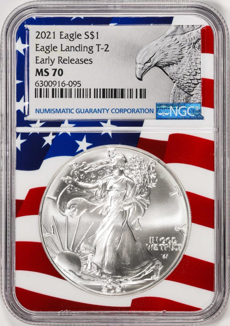 2021 Type 2 $1 American Silver Eagle Coin NGC MS70 Early Releases Flag Core
