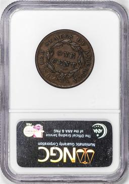1838 Coronet Head Large Cent Coin NGC XF45BN