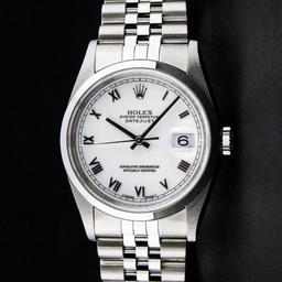 Rolex Men's Stainless Steel White Roman Datejust Wristwatch