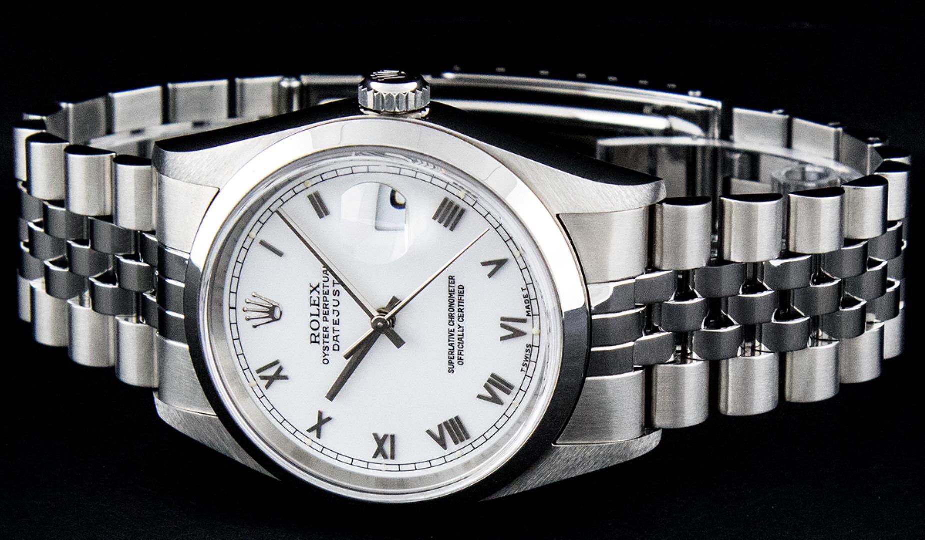 Rolex Men's Stainless Steel White Roman Datejust Wristwatch