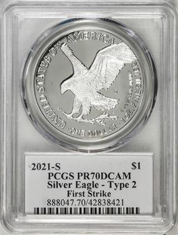 2021-S Type 2 $1 American Silver Eagle Coin PCGS PR70DCAM Emily Damstra Signature FS