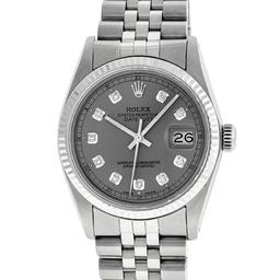 Rolex Mens Stainless Steel Slate Grey Diamond Datejust Wristwatch