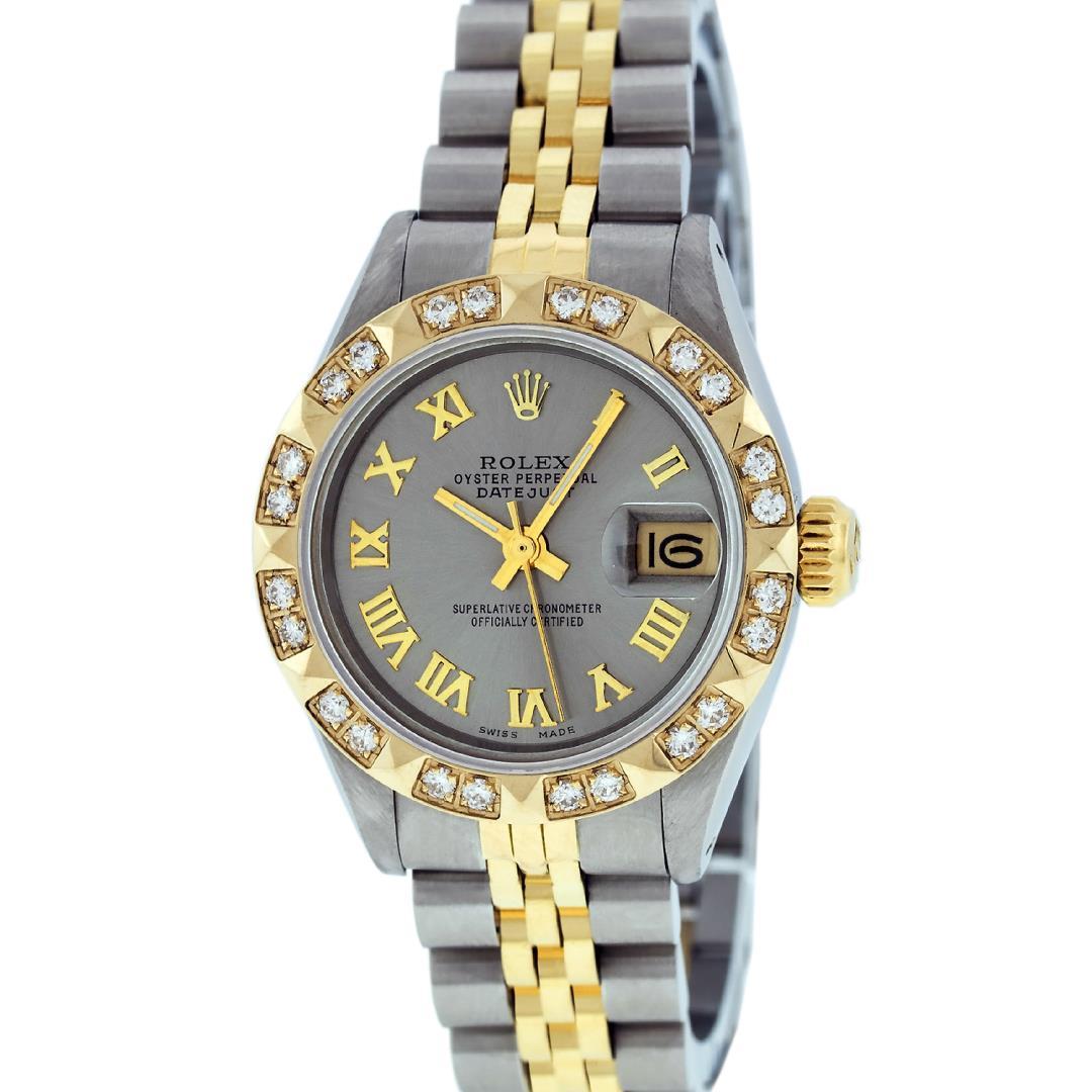 Rolex Ladies Two Tone Gray Diamond Datejust Wristwatch