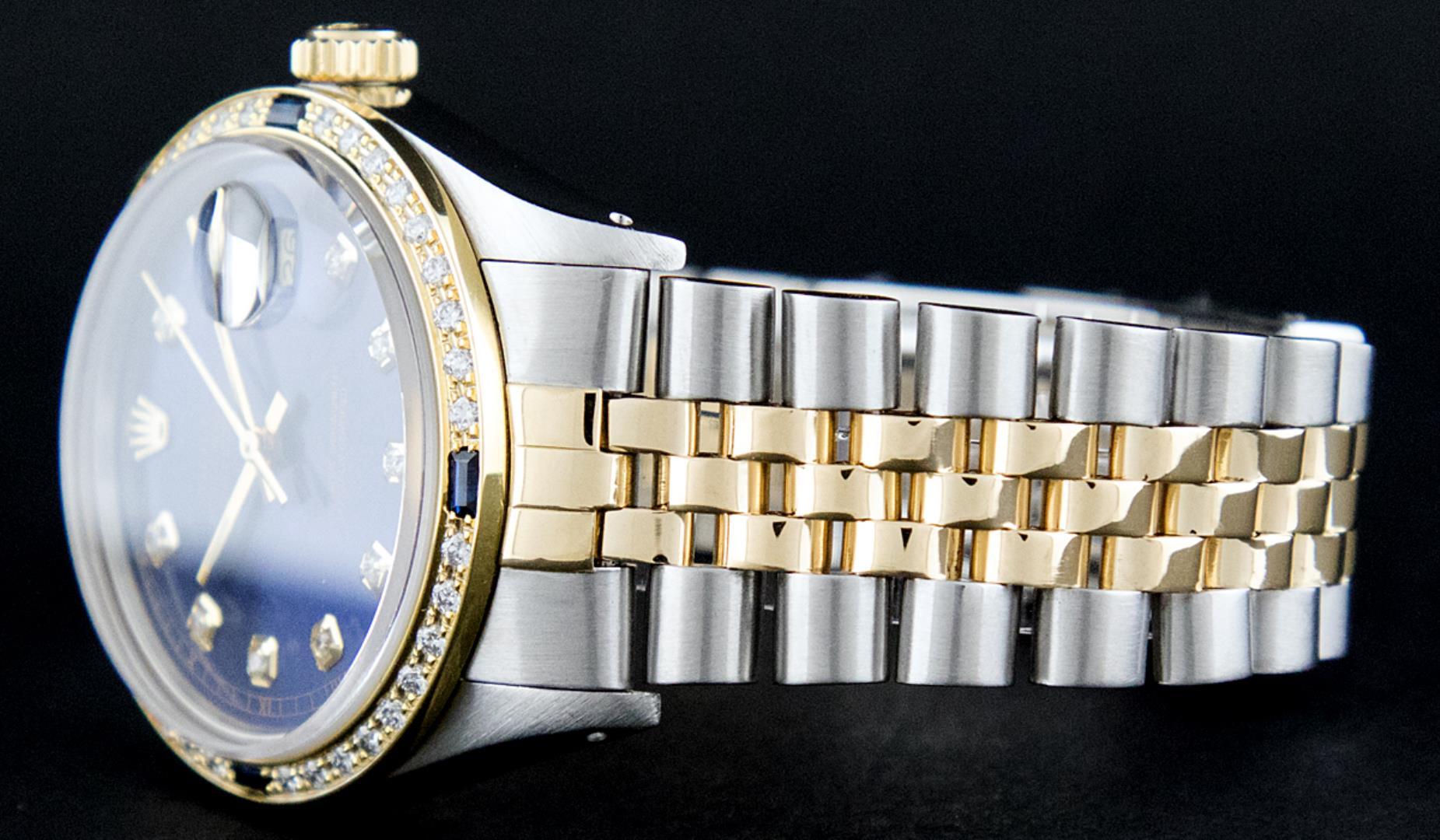 Rolex Mens Two Tone Sapphire and Diamond Datejust Wristwatch