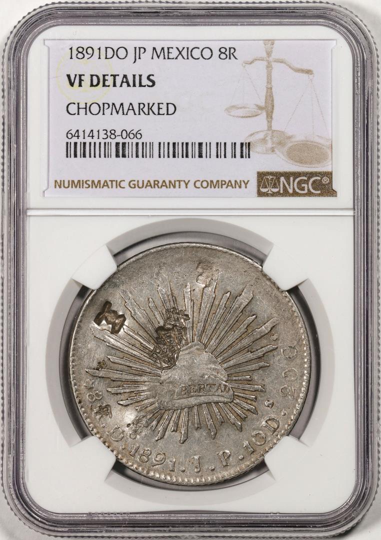 1891DO JP Mexico 8 Reales Silver Coin NGC VF Details Chopmarked