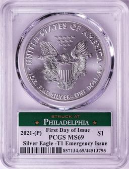 2021-(P) Ty.1 $1 American Silver Eagle Coin PCGS MS69 Reagan Signature First Day Issue