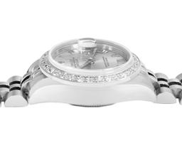 Rolex Ladies Stainless Steel Silver Roman Diamond Date Wristwatch With Rolex Box