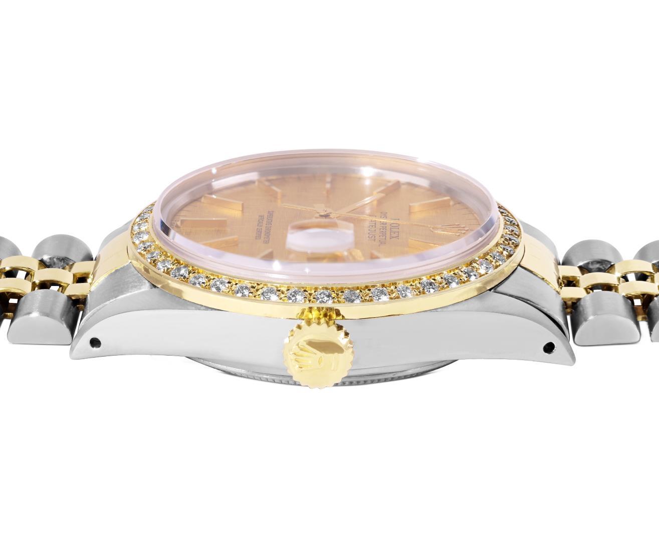 Rolex Mens Two Tone Champagne Linen Diamond Datejust Wristwatch
