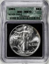 1991 $1 American Silver Eagle Coin ICG MS70