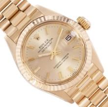 Rolex Ladies 18K Yellow Gold Champagne Index President Wristwatch With Rolex Box