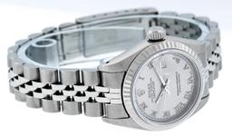 Rolex Ladies Stainless Steel Silver Roman Datejust Wristwatch