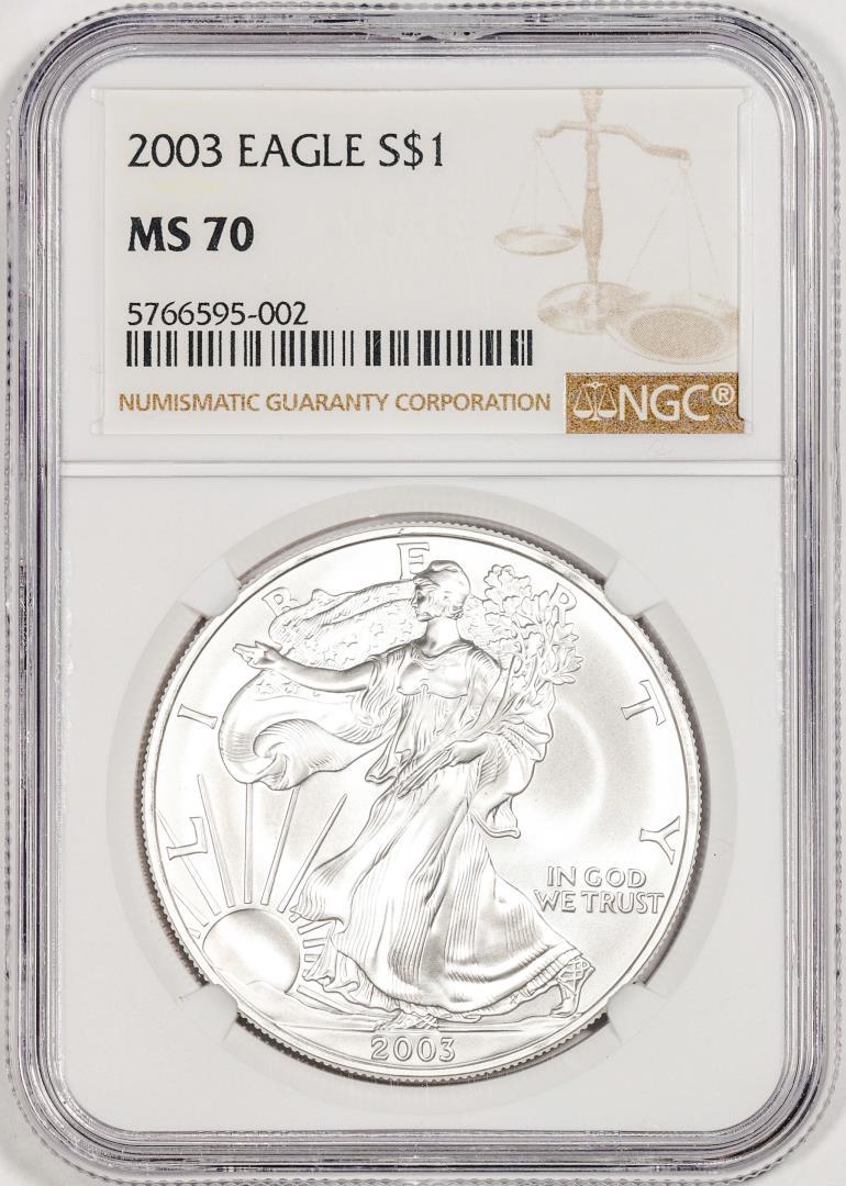 2003 $1 American Silver Eagle Coin NGC MS70